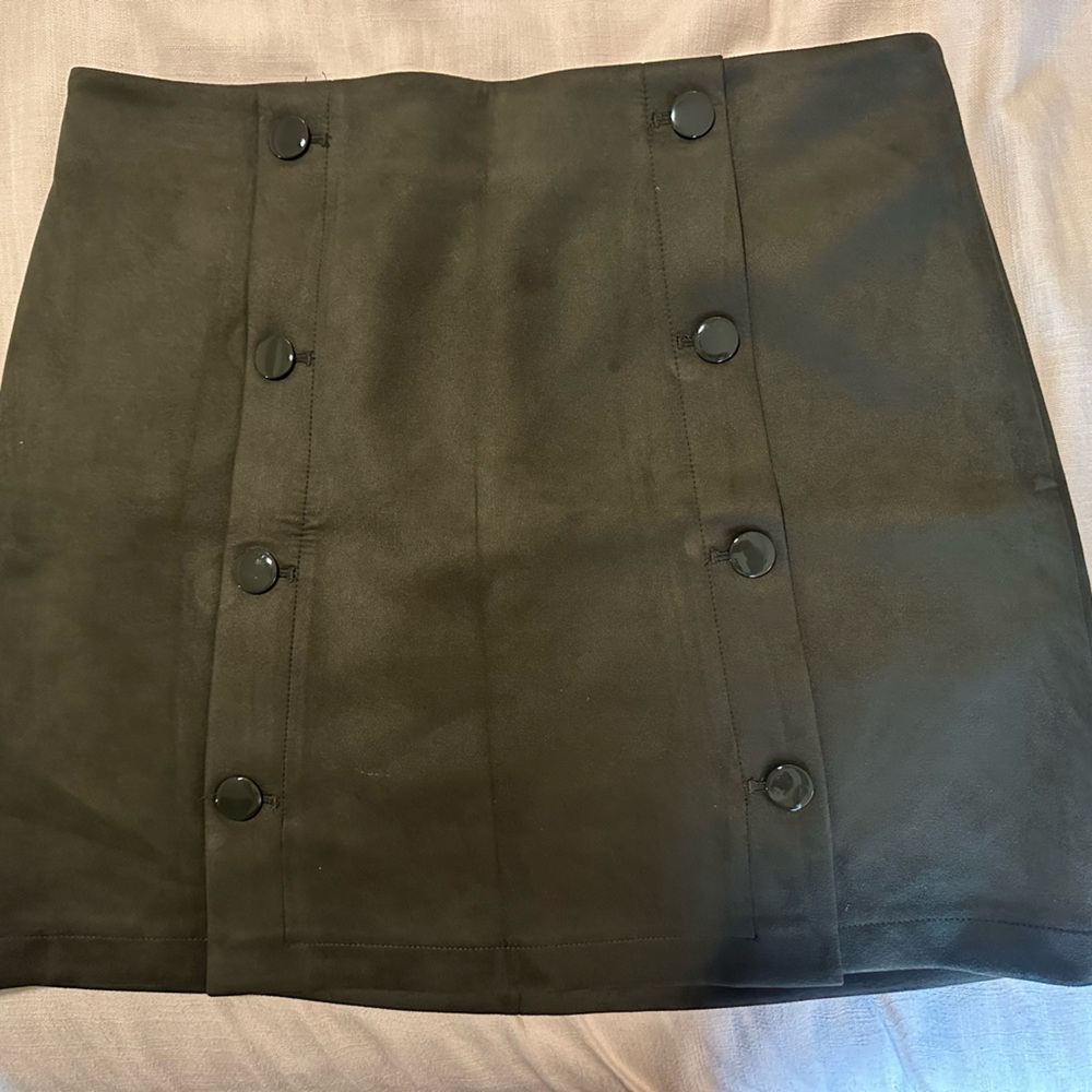 Forest Green Suede Buttoned Skirt